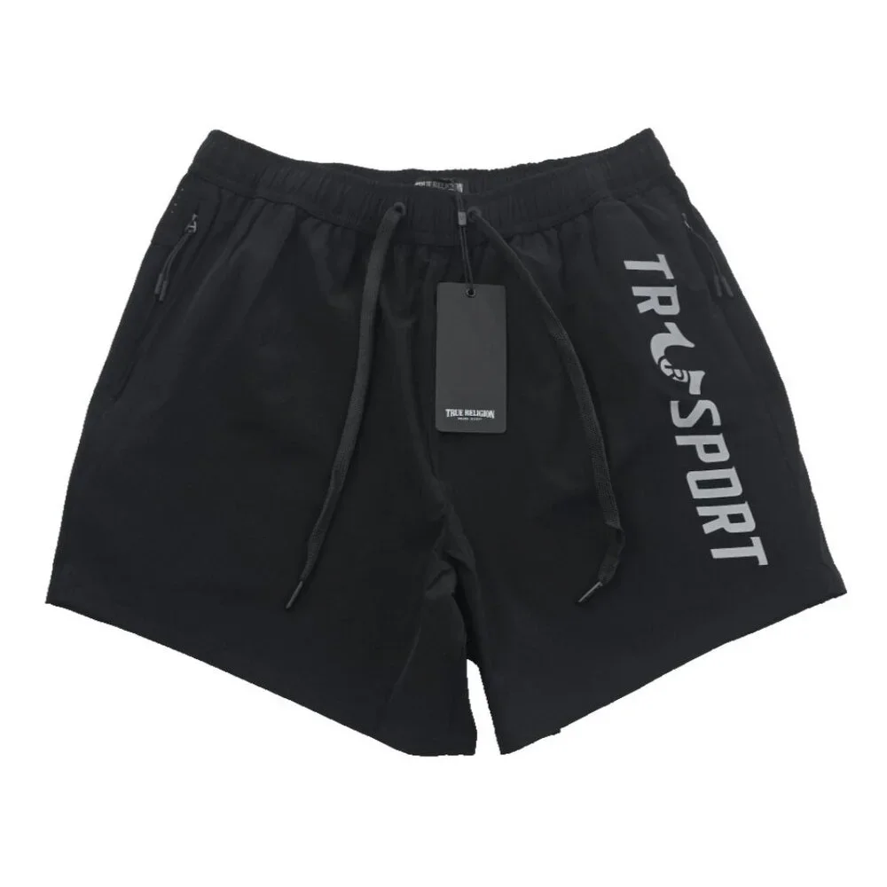 True Religion Running Shorts Men's S Jet Black NEW Elastic Waist Drawstring NWT